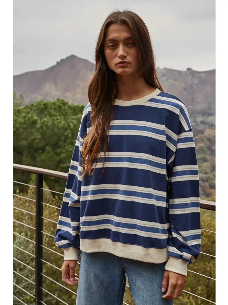 Knit Cotton Striped Crew Neck