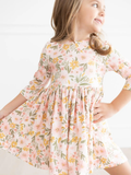 Pretty Peachy 3/4 Sleeve Pocket Twirl Dress