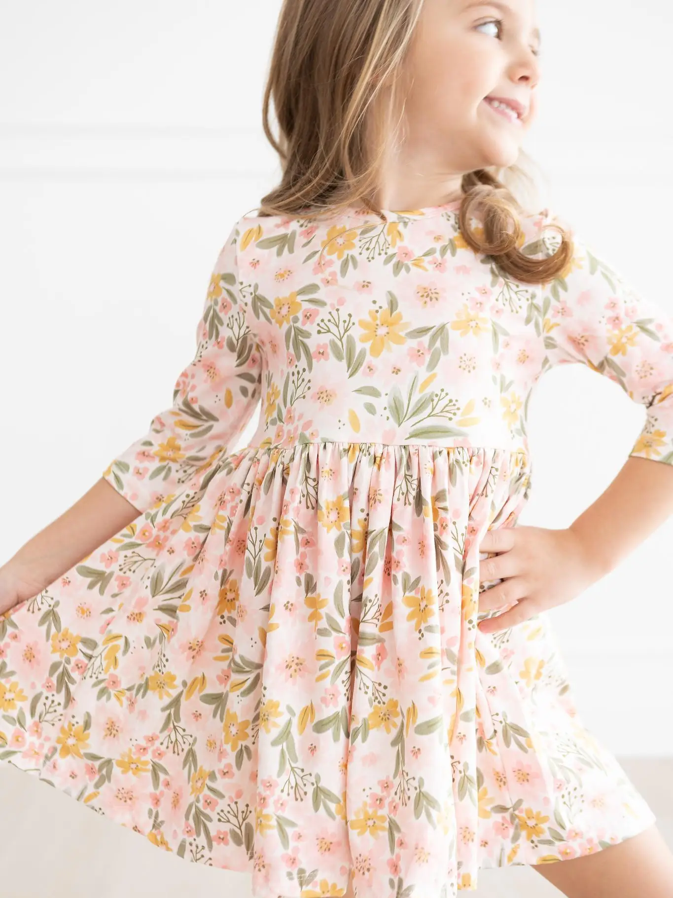 Pretty Peachy 3/4 Sleeve Pocket Twirl Dress