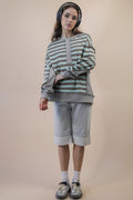 Striped Quarter Button Long Sleeve