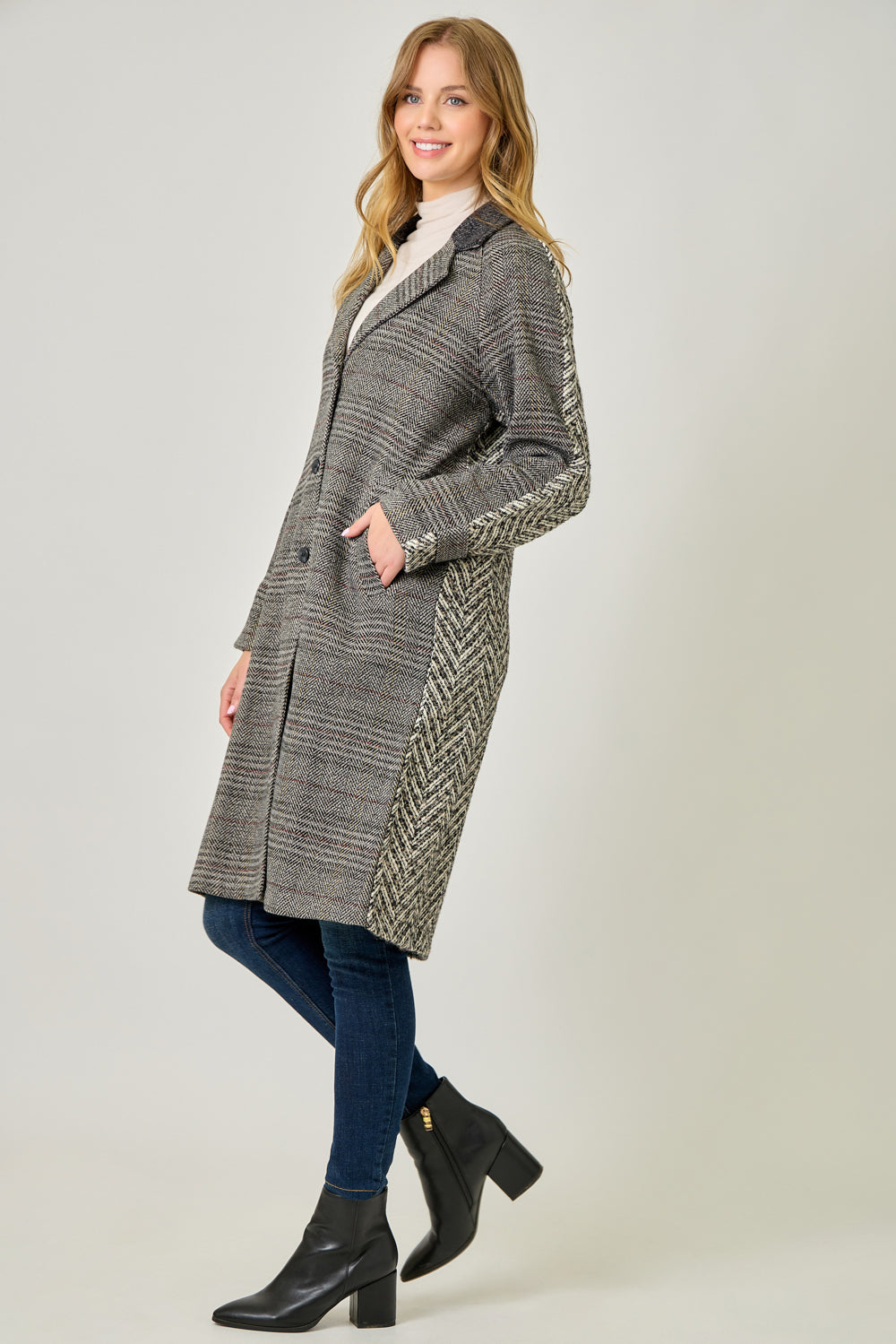 Mystree Mixed Media Long Coat