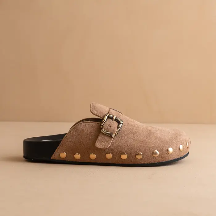 The Toni Latte Studded Buckle Clog