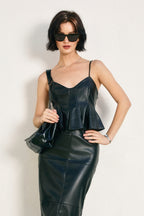 Faux Leather Sleeveless Flared Top
