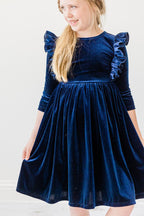Mila & Rose Navy Velvet Ruffle Twirl Dress