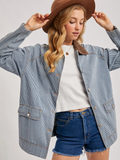 Bluivy Striped Denim Corduroy Collar Contrast Barn Coat