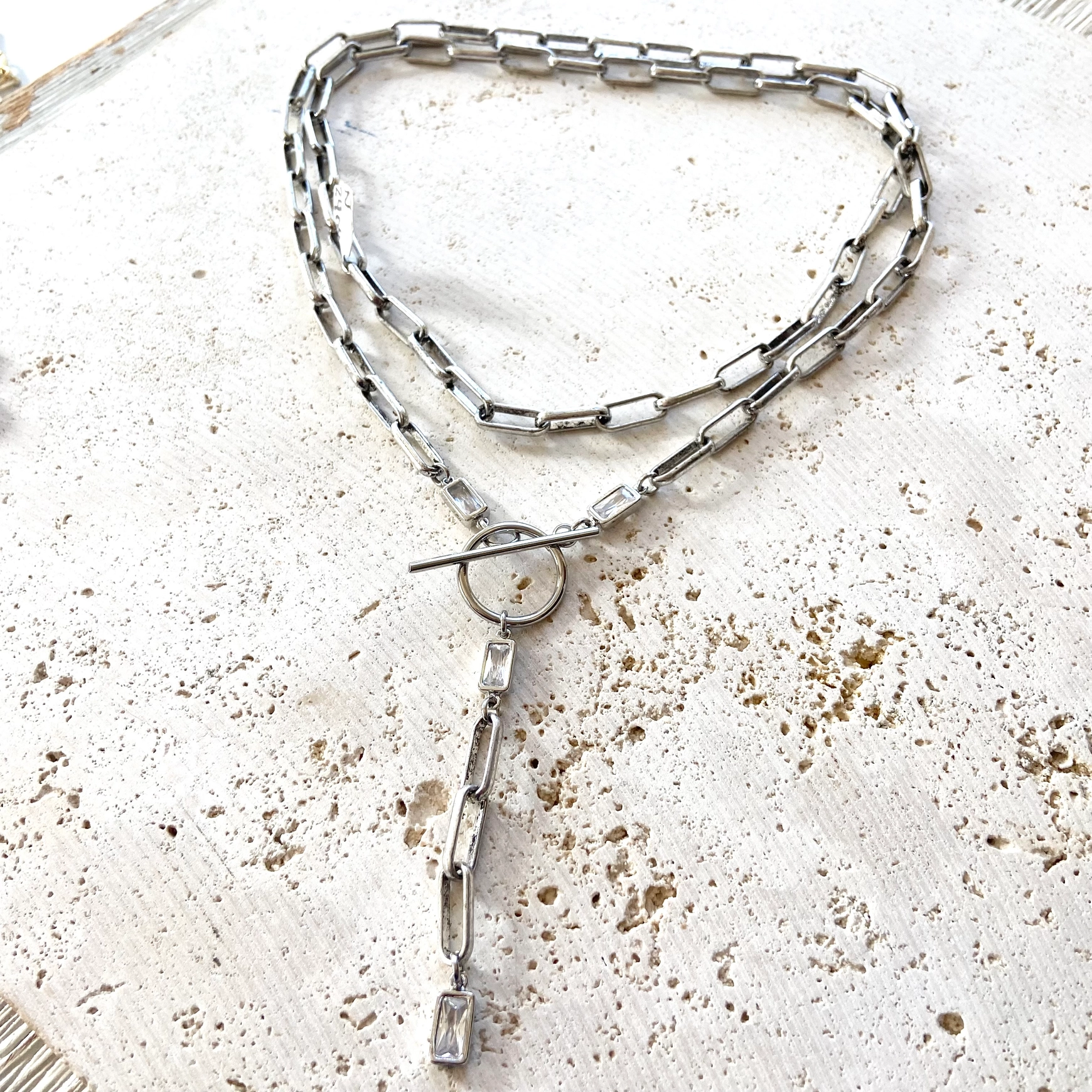 VB&Co. Paperclip Wrap Necklace Burnished Silver