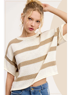 Carbon Boxy Silhouette Stripe Lightweight Sweater Top